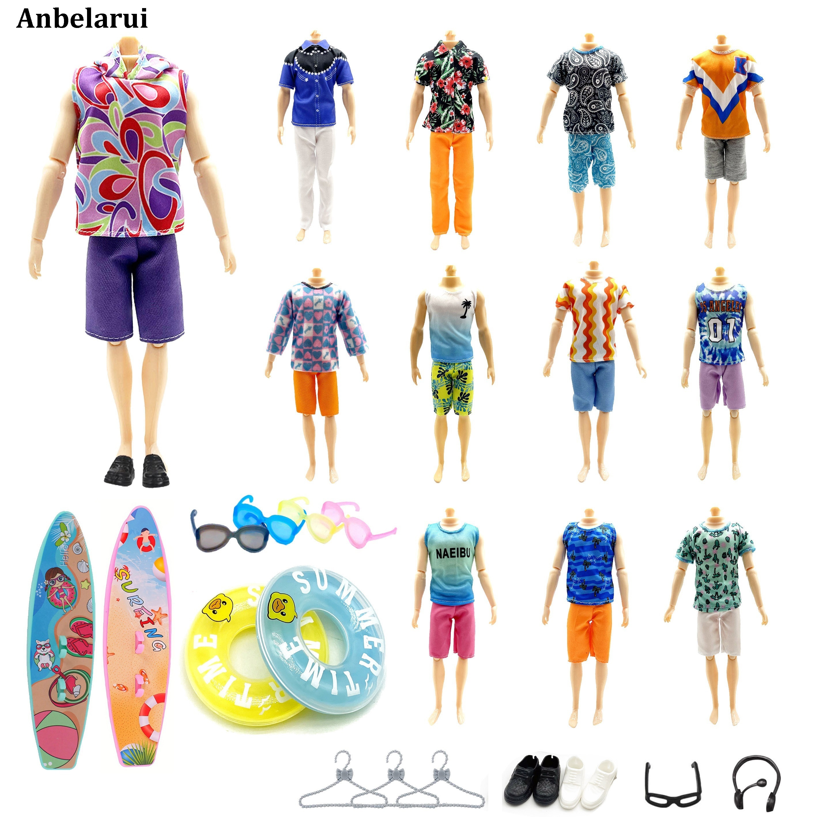 

20pcs/set Clothes And Accessories For 11.5 In Doll, Random 3 Tops + 3 Pants + 1 Surfboard + 2 Swimming Rings + 5 Glasses + Of Shoes + 1 Headset + 3 Hangers (not Include Doll)