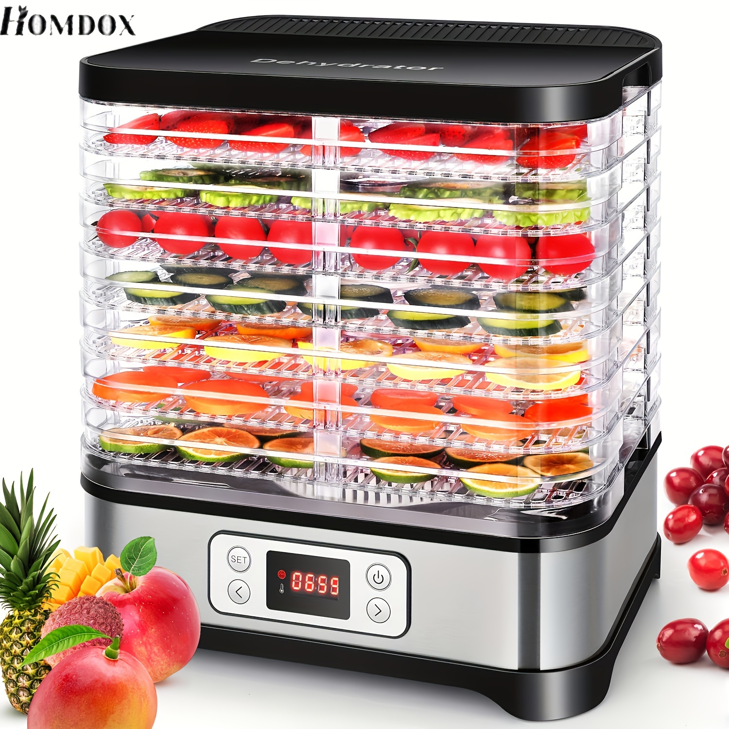 

Food Dehydrator, 8 Bpa-free Trays, Timer And Temperature Control 95-158℉, Suitable For Food And Jerky, Fruits, Vanilla, Vegetables, Dog Food, 400w Dehydrator, Black, Red, Silvery