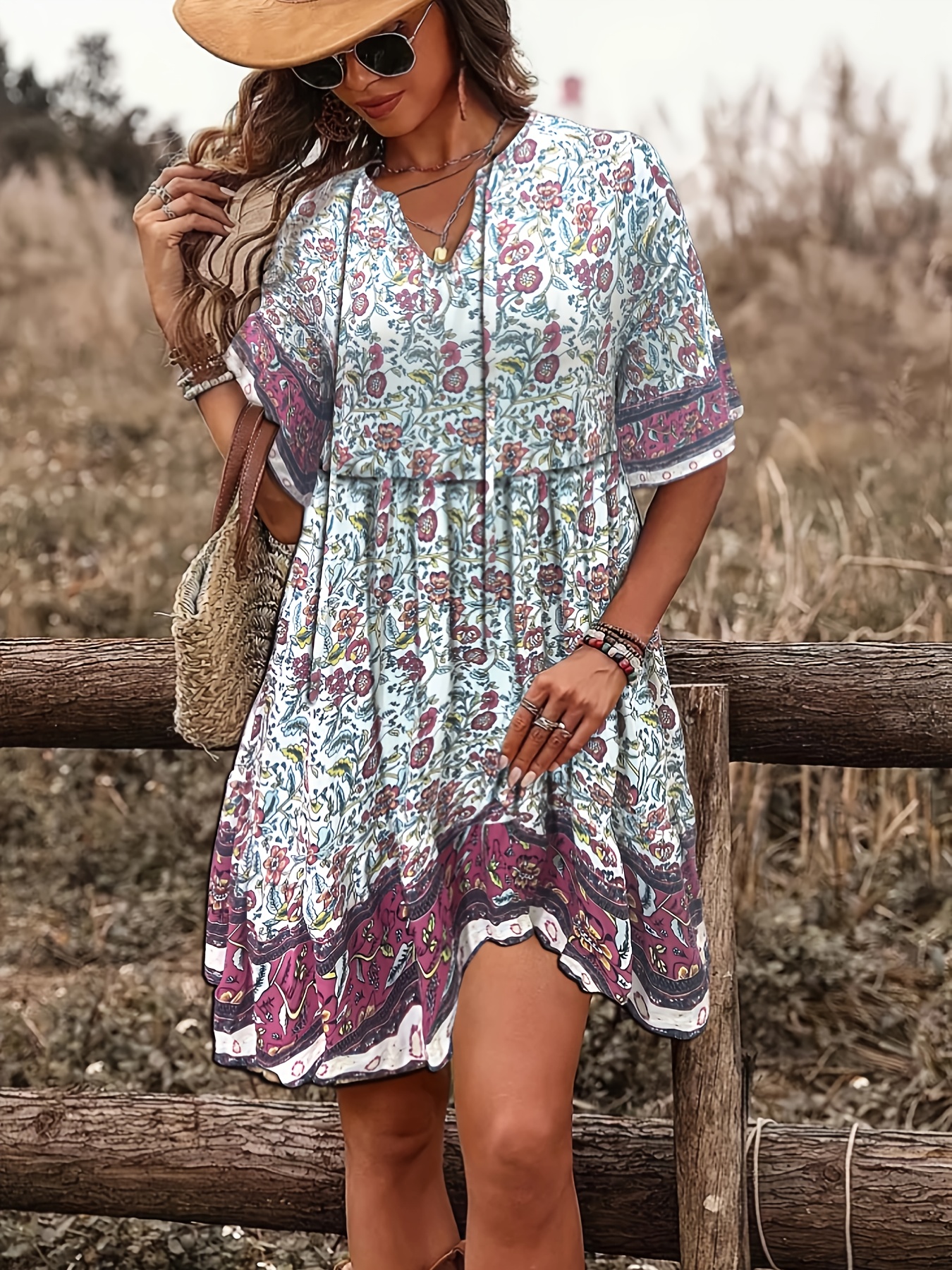 sachin and babi light blue dress Wipalo Plus Size Women Summer V Neck Mid-Calf Tunic Dress with Geometric  Print and Sashes from Dhgate Street Style Dresses main image 0