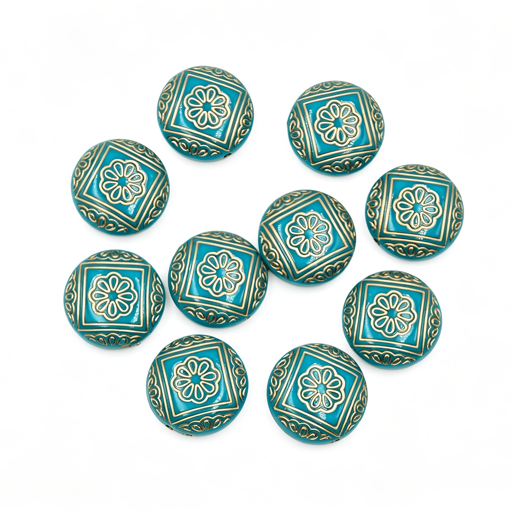 TEMU Lot de 10 perles plates imprimées bleues en acrylique, perles de décoration de de fête, perles libres pour tendance à faire soi-même - Convient