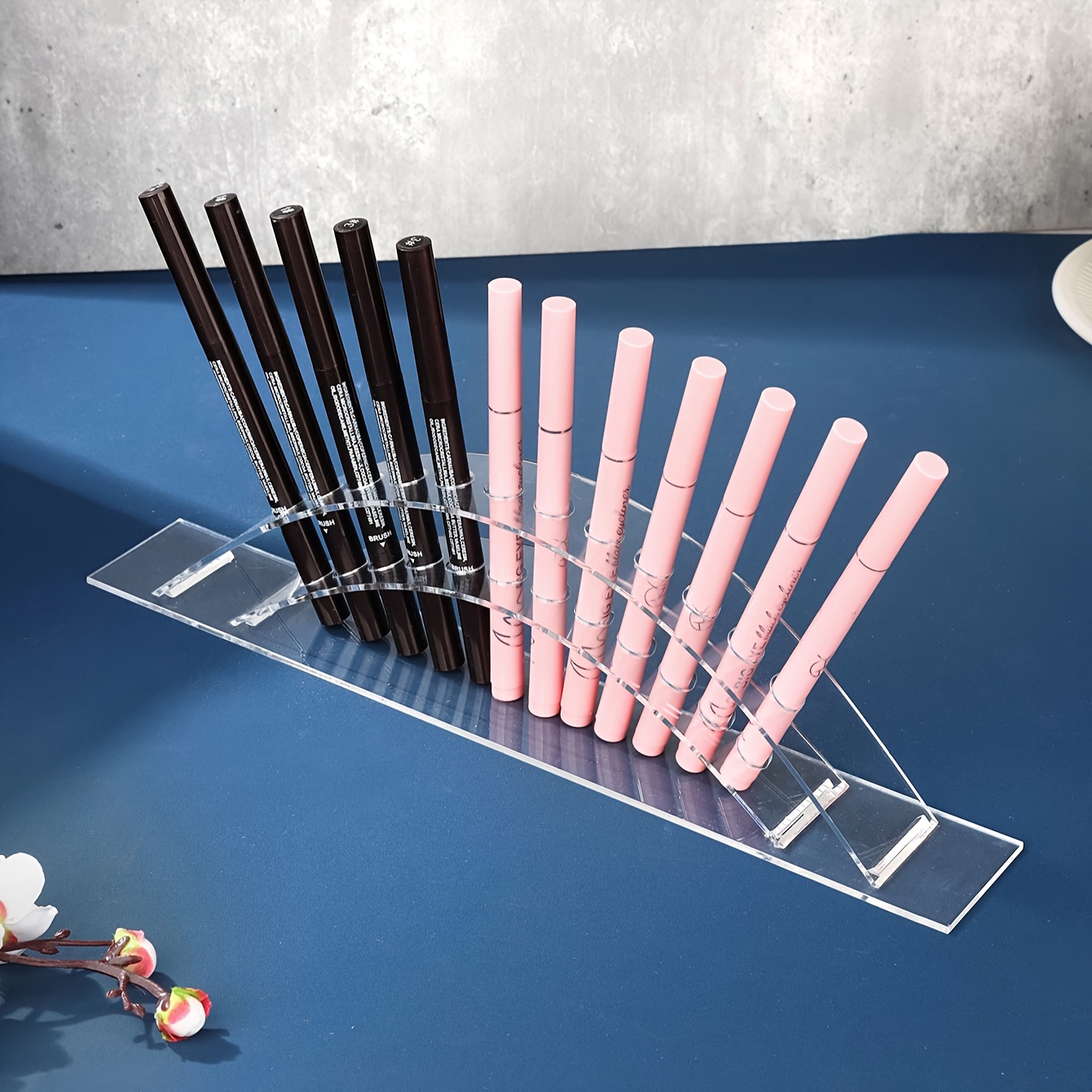 

Acrylic Arch 12-slot Pen Holder, Contemporary Style, , Open Cover, For Makeup Pens, Eyebrow Pencils, Signing Pens, Home & Kitchen Organization, Storage Bins For