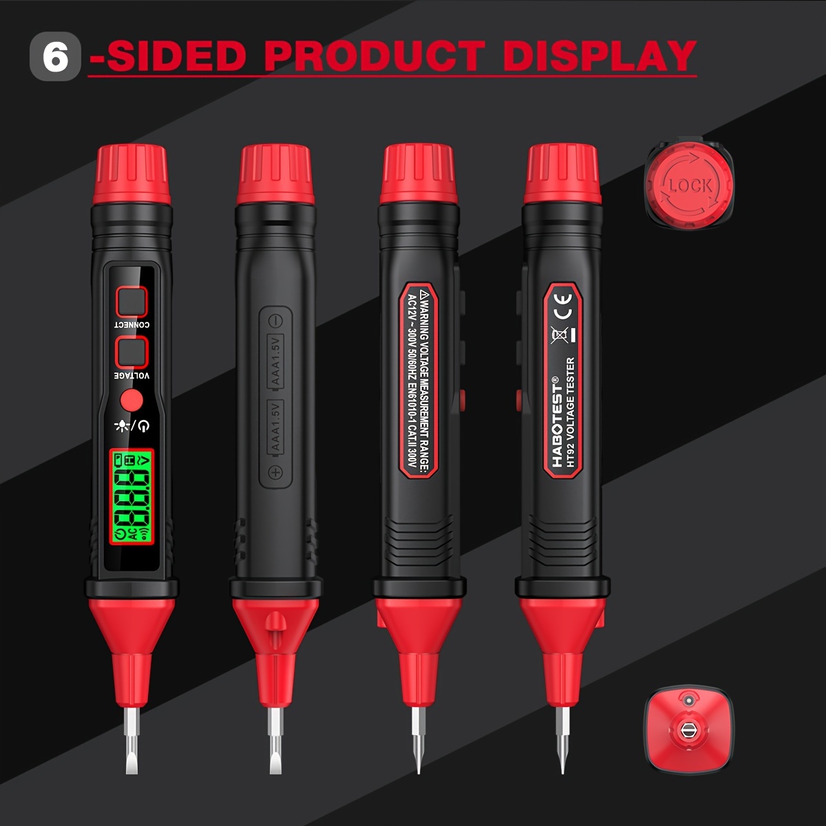 HT92 Voltage Tester, Contact Voltage Tester, Dual Range AC/DC 12V-300V, Electrical Tester With LCD Display, Buzzer Alarm, Wire Breakpoint Finder details 1