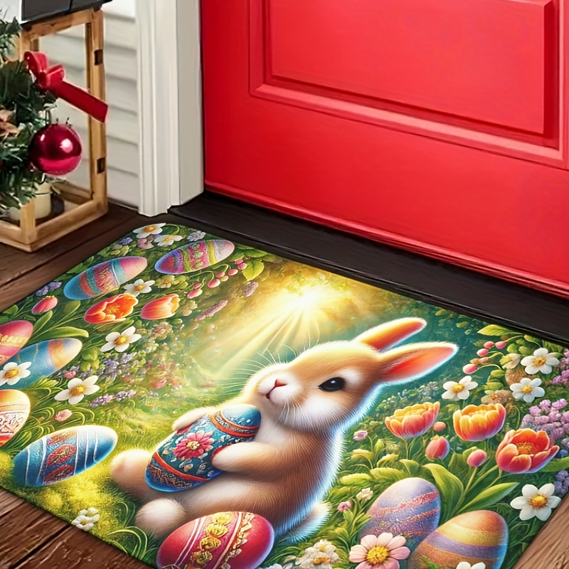 

Easter Bunny & Egg Door Mat - Fluffy, Non-slip, Machine Washable Rug For Indoor/outdoor Use - Bathroom, Kitchen, Bedroom, Office Decor