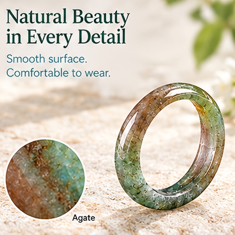 2pc Labradorite & Agate Polished Band Ring Set for Women