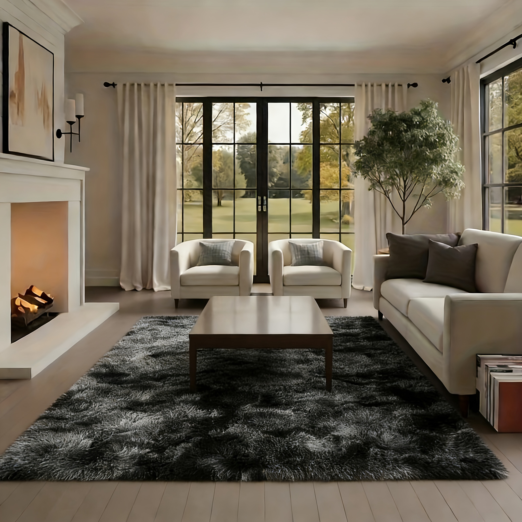 Image of Bedroom And Living Room Soft Polyester Fiber Plush Carpet, Hand Washable, Dark Gray, Light Gray, Large Size Carpet, Bedside Carpet, Bed End Carpet, Living Room Carpet