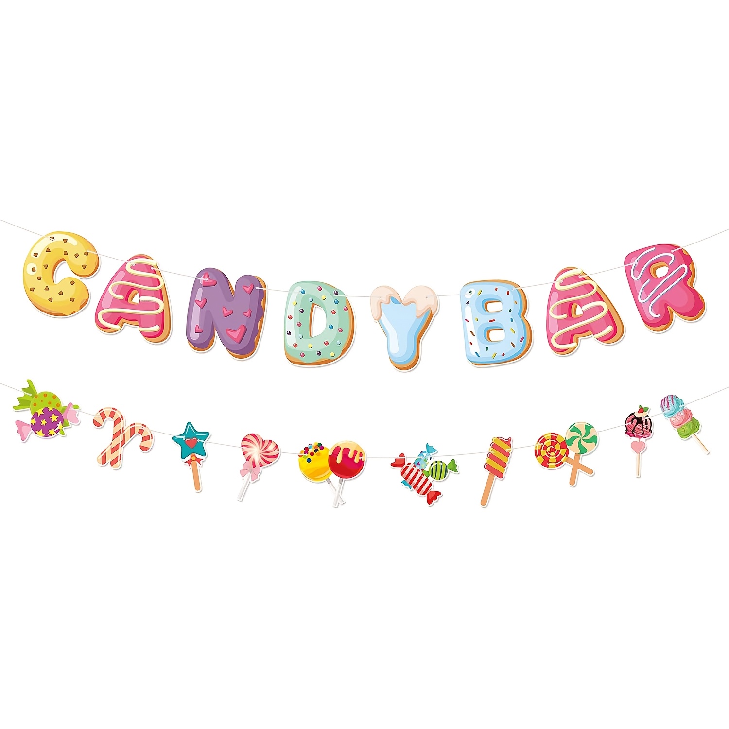 Candyland Party Decorations,2pcs Pre- Candy Bar Banner,lollipop Garland Banner For Sweet Candy Themed Party,birthday Wedding Christmas Party Decorations, Shower