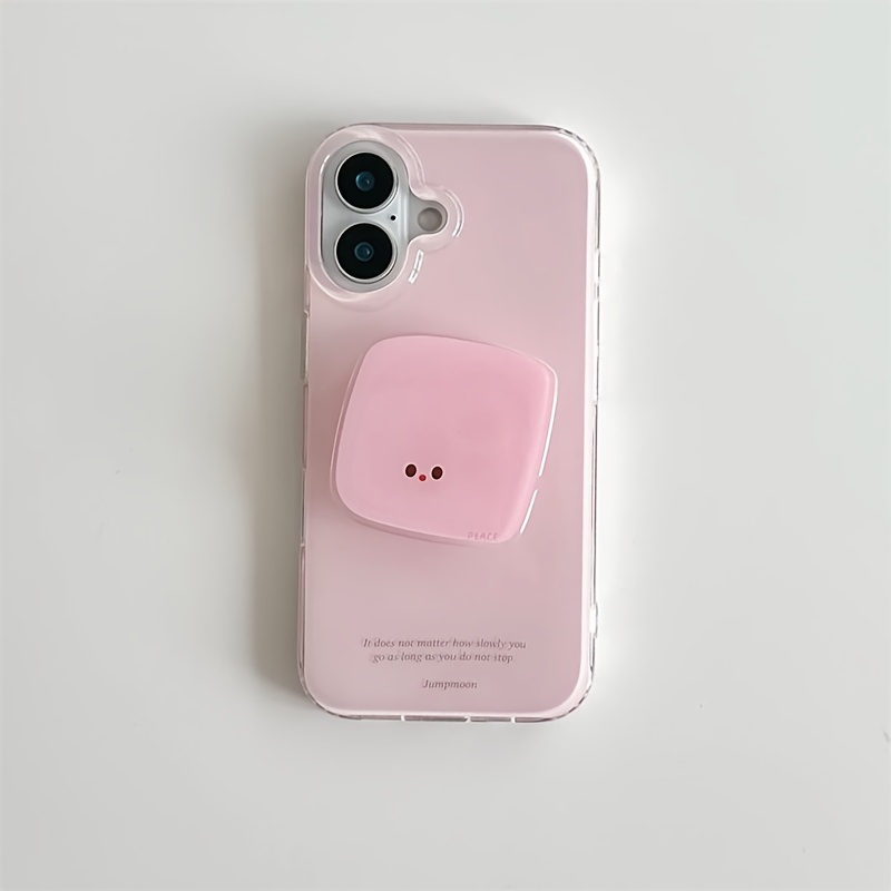 TEMU Phone Case: Crystal Transparent White Light Painted Pink White English Phone Case With Phone Holder For Iphone 11 12 13 Pro Max