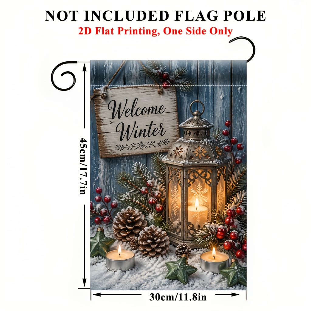 TEMU 2d Flat - 1 Pack 2d Garden Flag, Winter Lantern And Pine Cone Scene Double-sided Printed Yard Flag, Durable Polyester Outdoor Home Courtyard