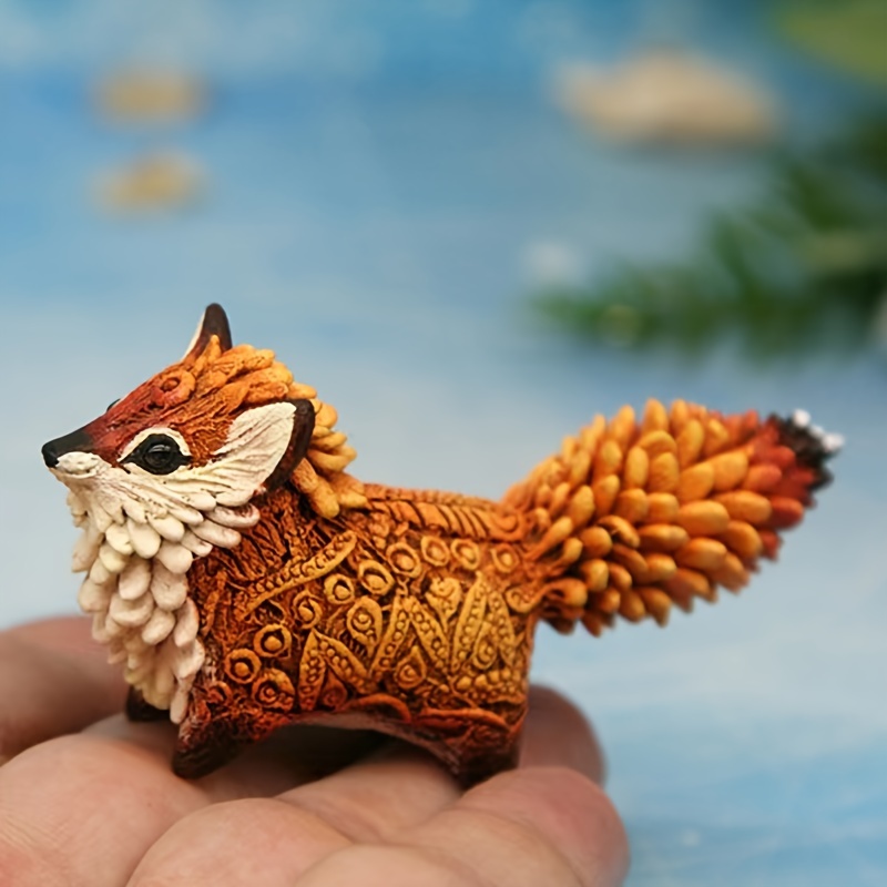 

1pc Cute Fox Figurine, Resin Miniature Animal Statue, Fun Home Decor, Garden Ornament, Whimsical Desk Accessory