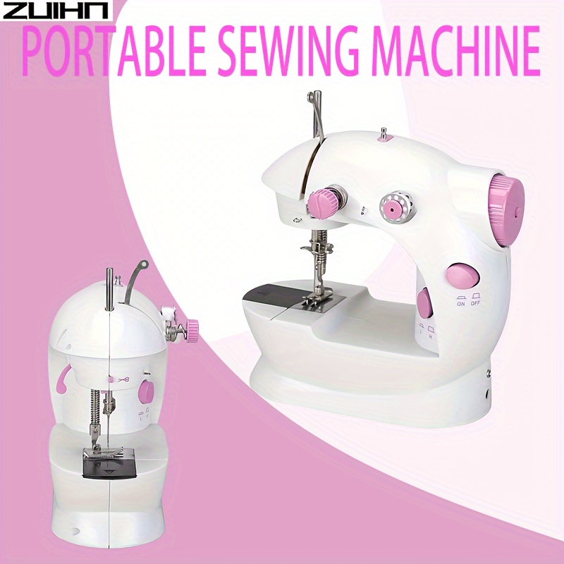 

Compact Multifunctional Electric Sewing Machine With European Standard Plug, 220-240v, Tabletop Mini Sewing Machine For Home Use - Pink And White