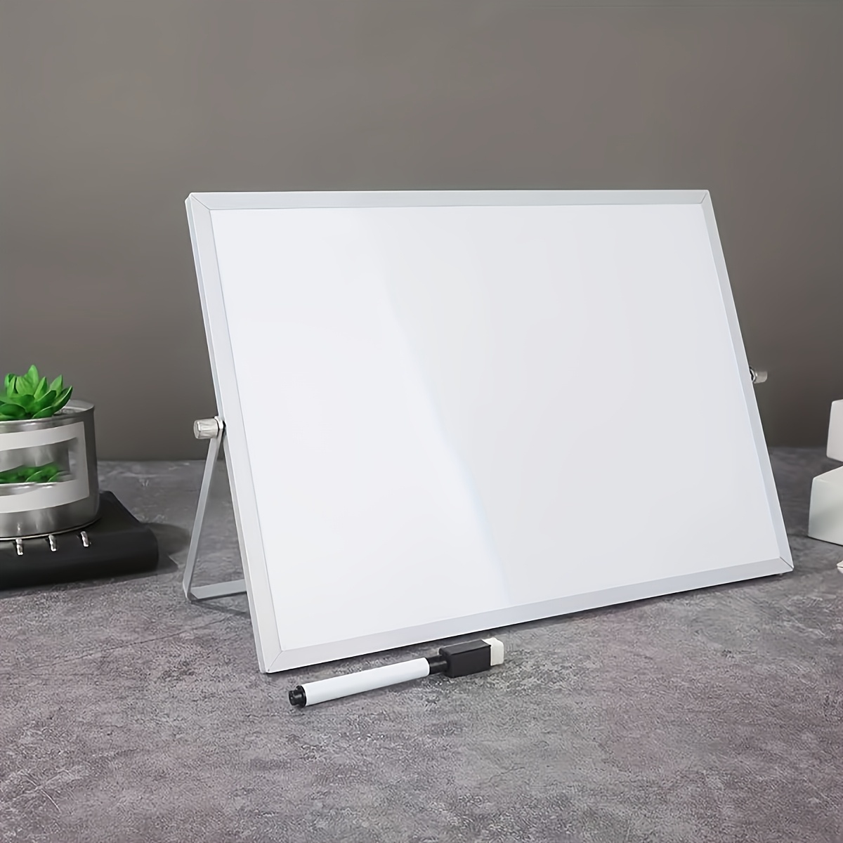 

Double-sided Folding Desktop Dry Erase Board With Aluminum Alloy Frame, Magnetic Whiteboard With Stand, Portable Tabletop Memo Board With Eraser - Office And Home Use, 1 Pack