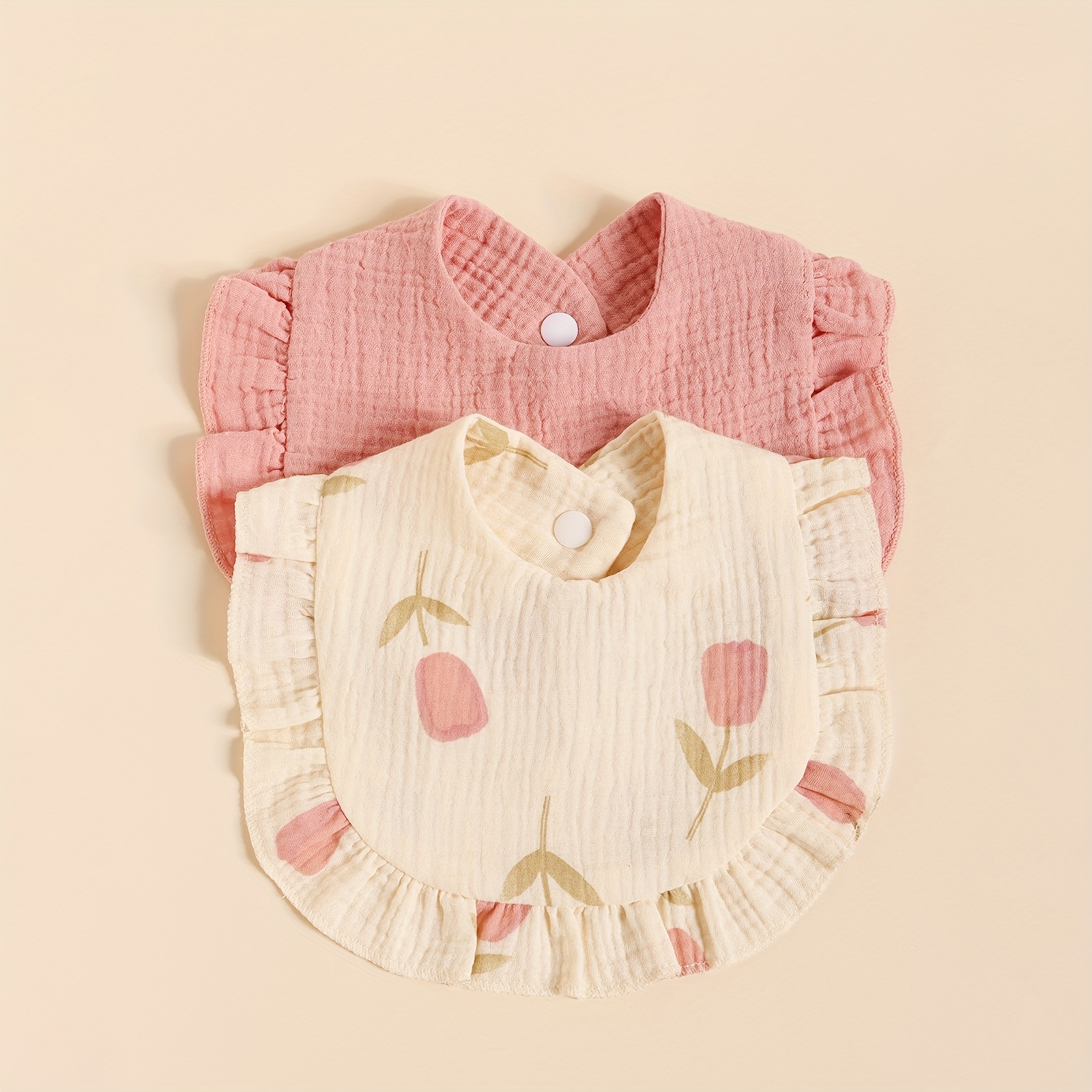 2pcs Floral Ruffle Bib Soft And Comfortable Bib Skin-friendly Saliva Towel