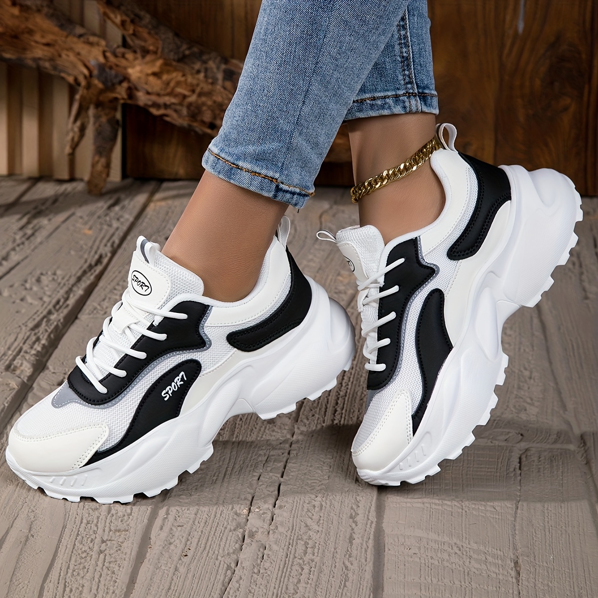 stilvolle weiße schwarze low top sneaker damen dicker Temu Germany