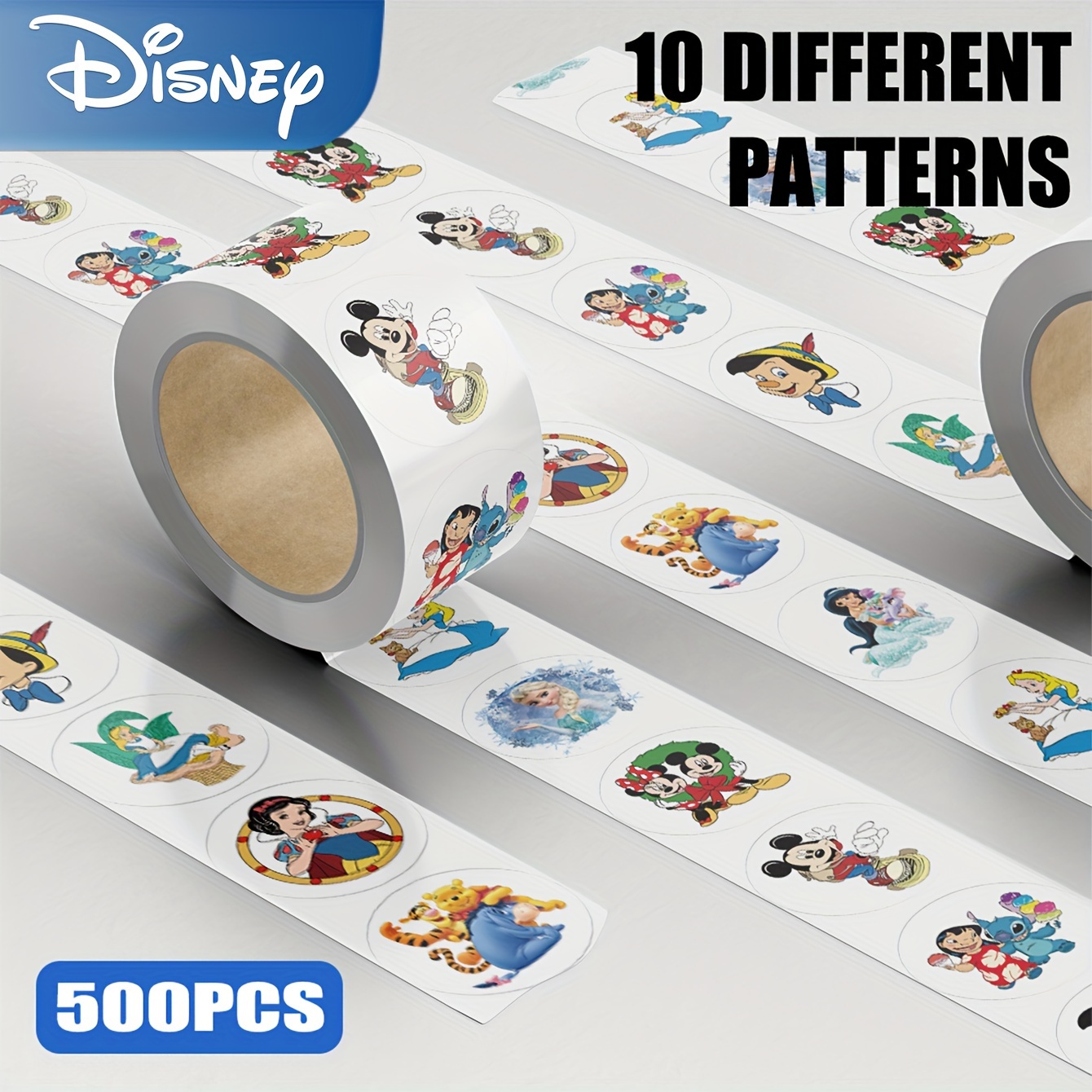 

Disney 500-piece Sticker Roll - Mickey, , Stitch & Princess Cartoon Decals For Laptops, Water Bottles, Phones & More - Cute Round Self-adhesive Paper Stickers