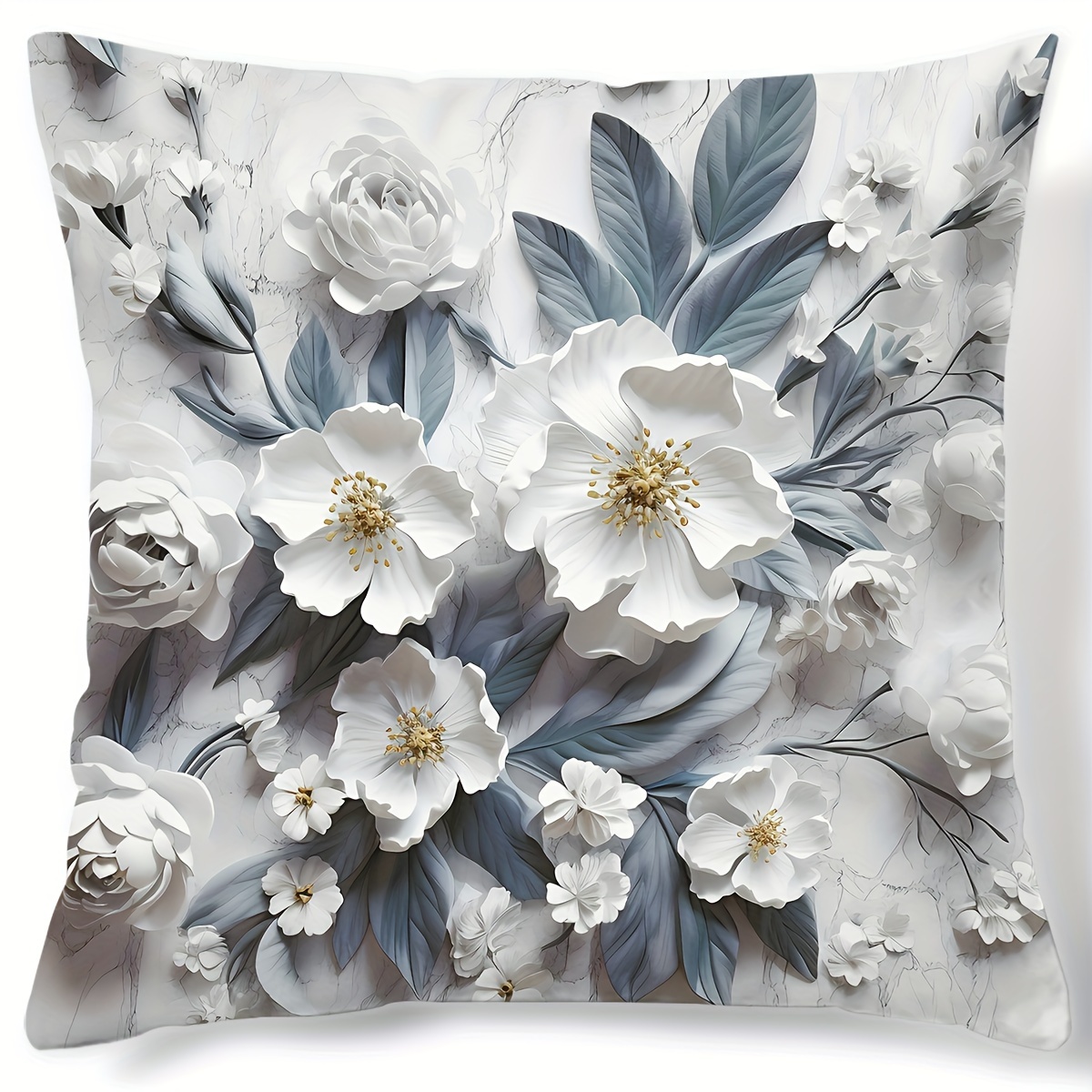 

1pc, 3d Floral Pattern Cushion Cover, Pillowcase For Bedroom, Bedding, And Sofa, Home Decor, Invisible Zipper Closure, Fabric, Contemporary Style Throw Pillow Slip (pillow Insert Not Included)