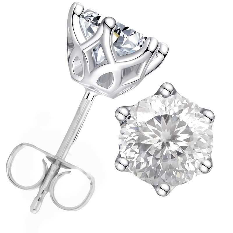 TEMU 100% S925 Silvery Portuguese Cut D Moissanite Screw Back 6 Prong Stud Earring For Women