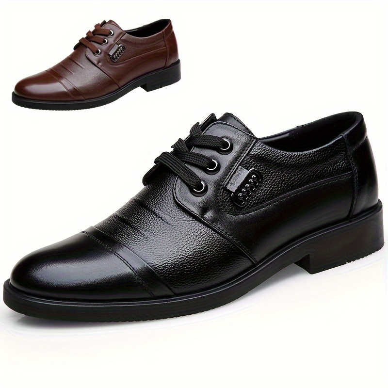 

Men's Solid Color Top Grain Leather Upper Derby Shoes, Comfy Non Slip Rubber Sole Casual Durable Dress Shoes, Men's Footwear