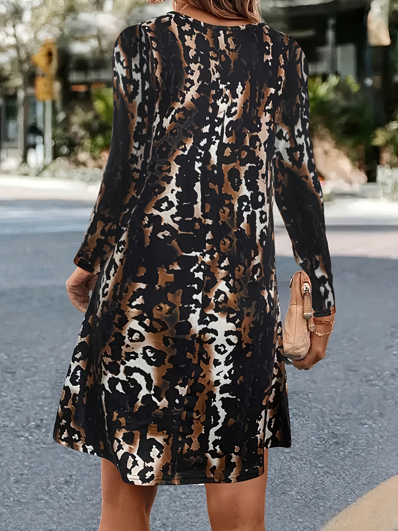 elegant plus size leopard print dress stretchy midi dress - Temu