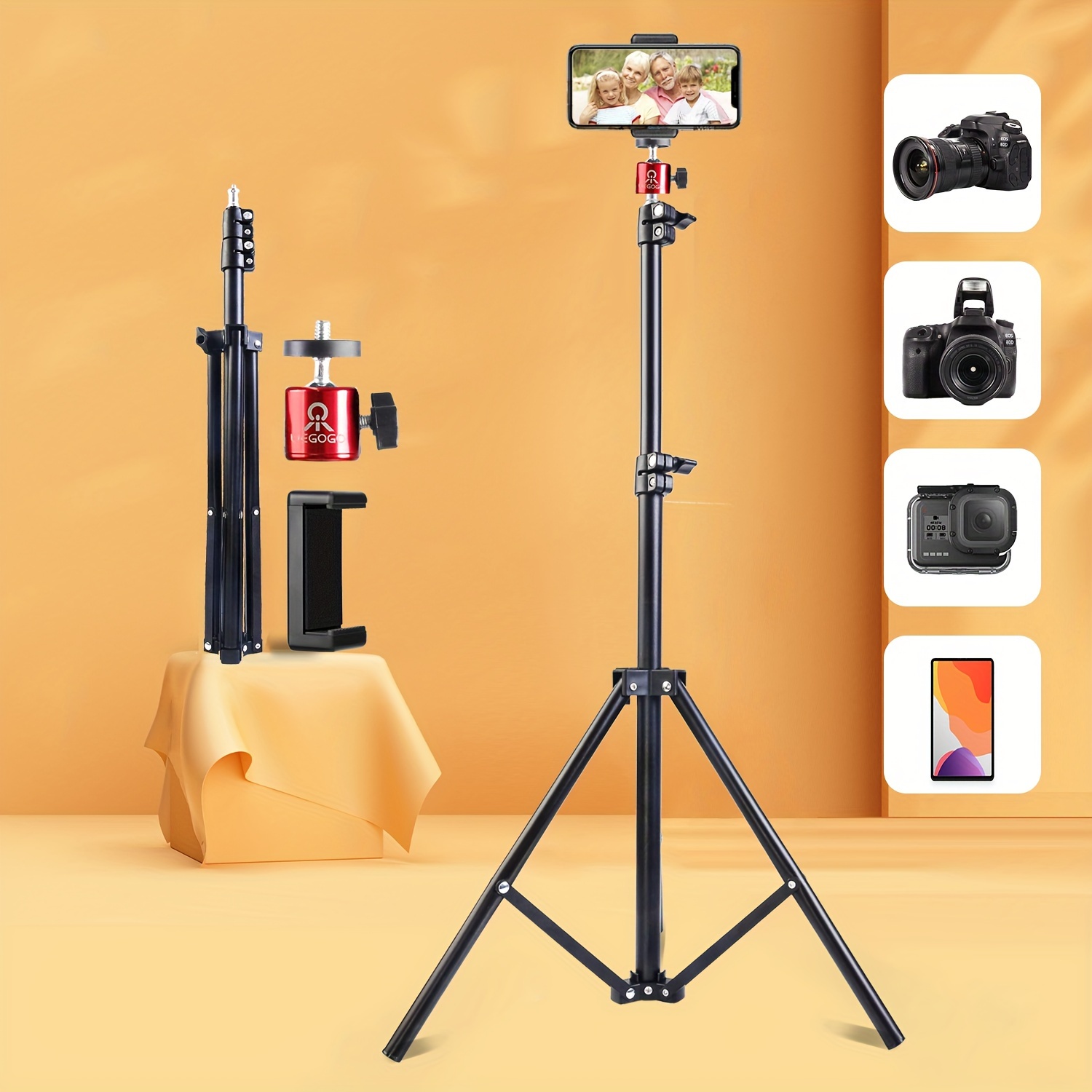 

60" Phone Tripod & Selfie Stick, Extendable Cell Phone Tripod Stand And Phone Holder, Compatible With , Android Phone And Camera, Bearing Capacity Of 3kg, Made Of Aluminum Alloy