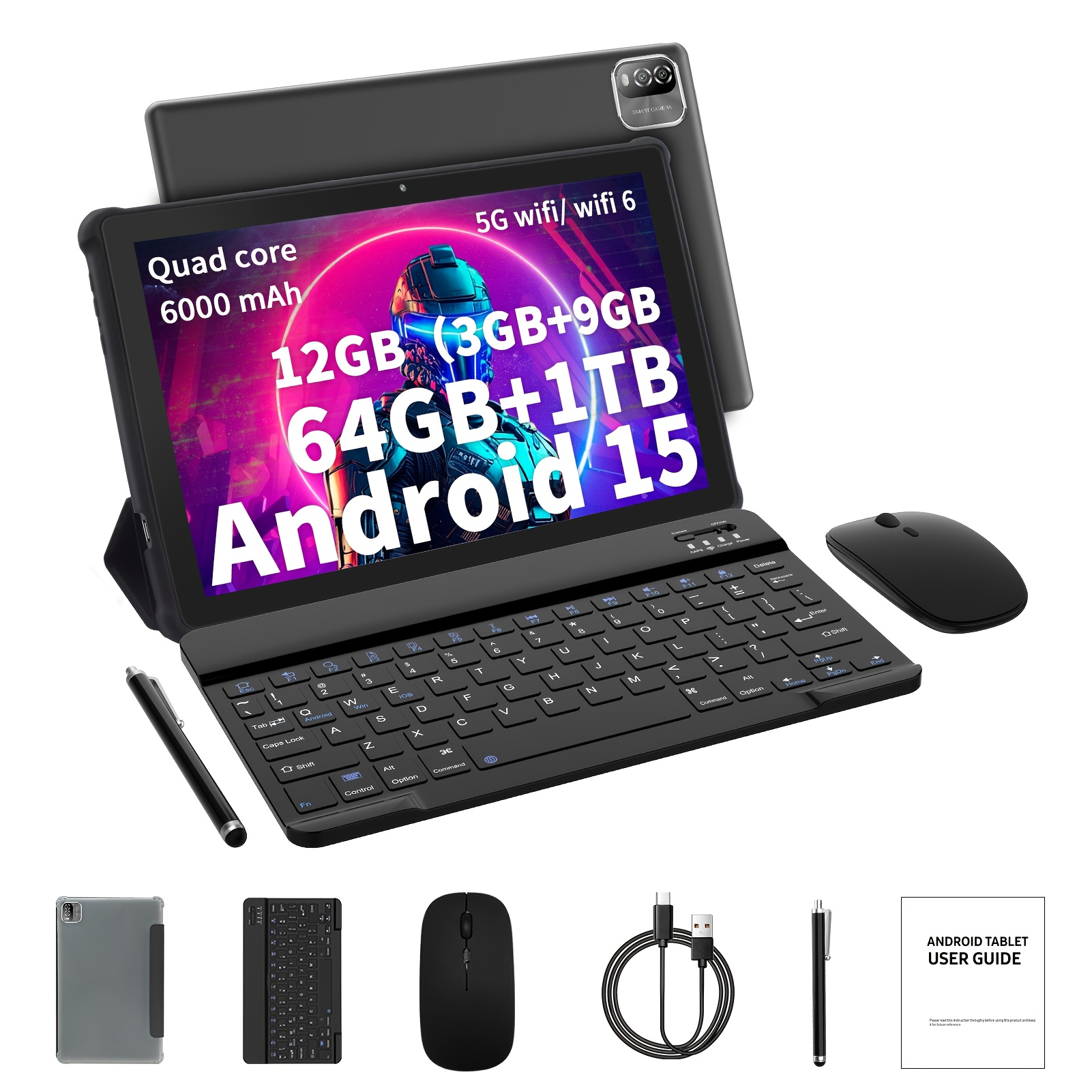 imagen del artículo tablet   de 10.1 pulgadas con   15, tablet   (  teclado, ratón,    , lápiz óptico y cable de  ), 12gb (3gb + 9gb expandible) de  , 64gb de almacenamiento, compatible con   de almacenamiento   de 1tb, cámara de 8mp, wi-fi de   banda