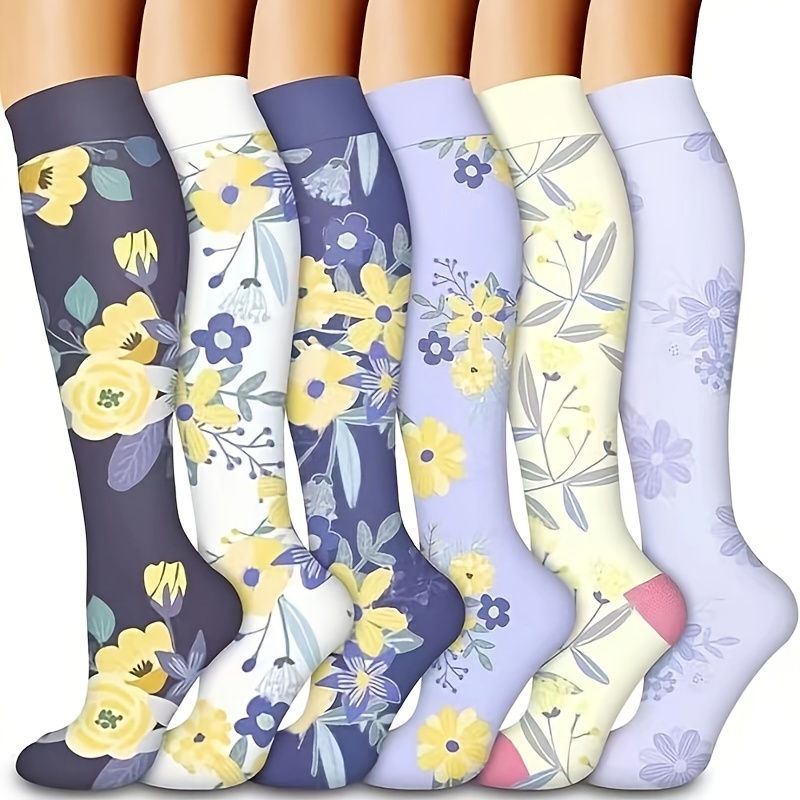 

6 Pairs Floral Socks For Women - Breathable, Moisture-wicking Nylon , Ideal For Sports & Outdoor Activities