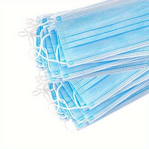 50pcs adult disposable face masks hypoallergenic breathable material adjustable ear loops nose pads for home office outdoor use essentials secure elastic mask white blue