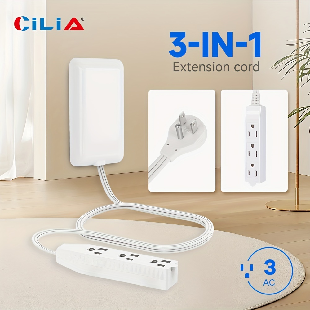 

1pc/2pcs 3-outlet Power Strip With Cord Extender, Flat Face Outlet Extender With 3 Receptacles, Ultra-thin Wall Plate Plug
