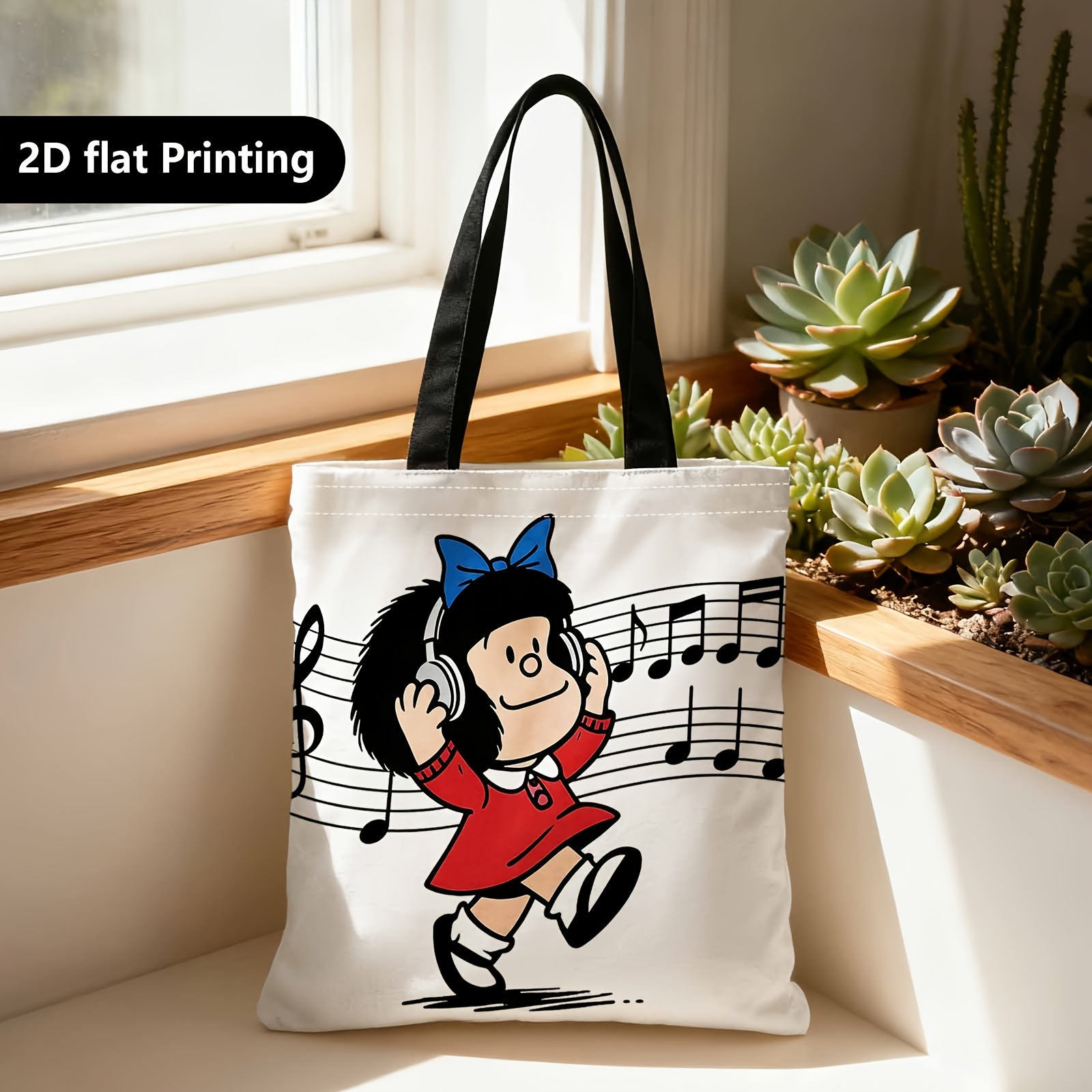 TEMU Borsa per con note musicali 2D a e cuffie | Portatile, tascabile, adatta per viaggi, cosmetici, stoccaggio per le vacanze, arredamento per la