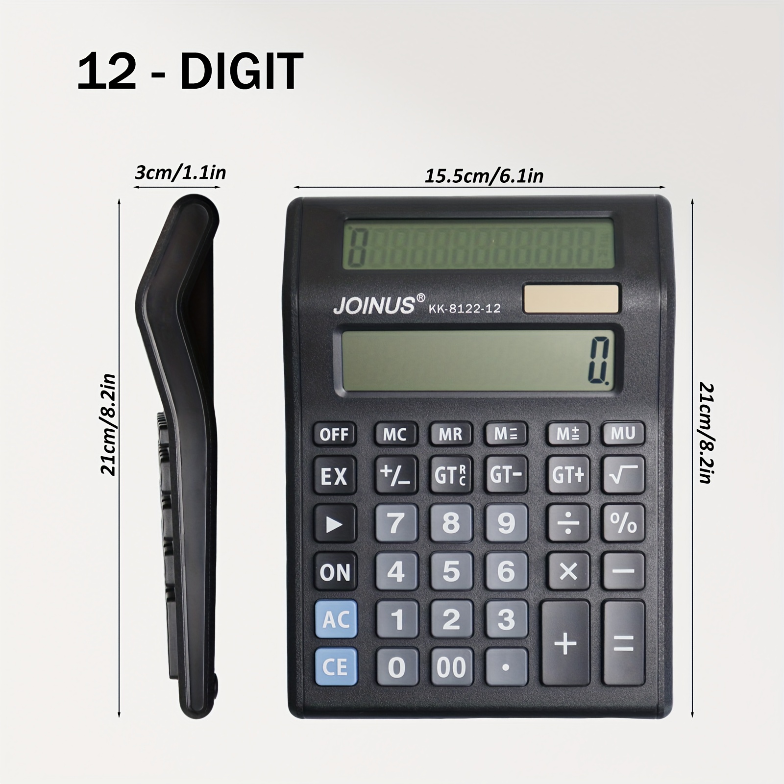 Calculator + Set de Pixuri Gel (2 bucăți), Calculator Financiar Profesional 12/14 Cifre - Afișaj LCD Mare pentru Citire Ușoară, Alimentat Solar Pentru Birou, Școală și Acasă (Fără Baterie)