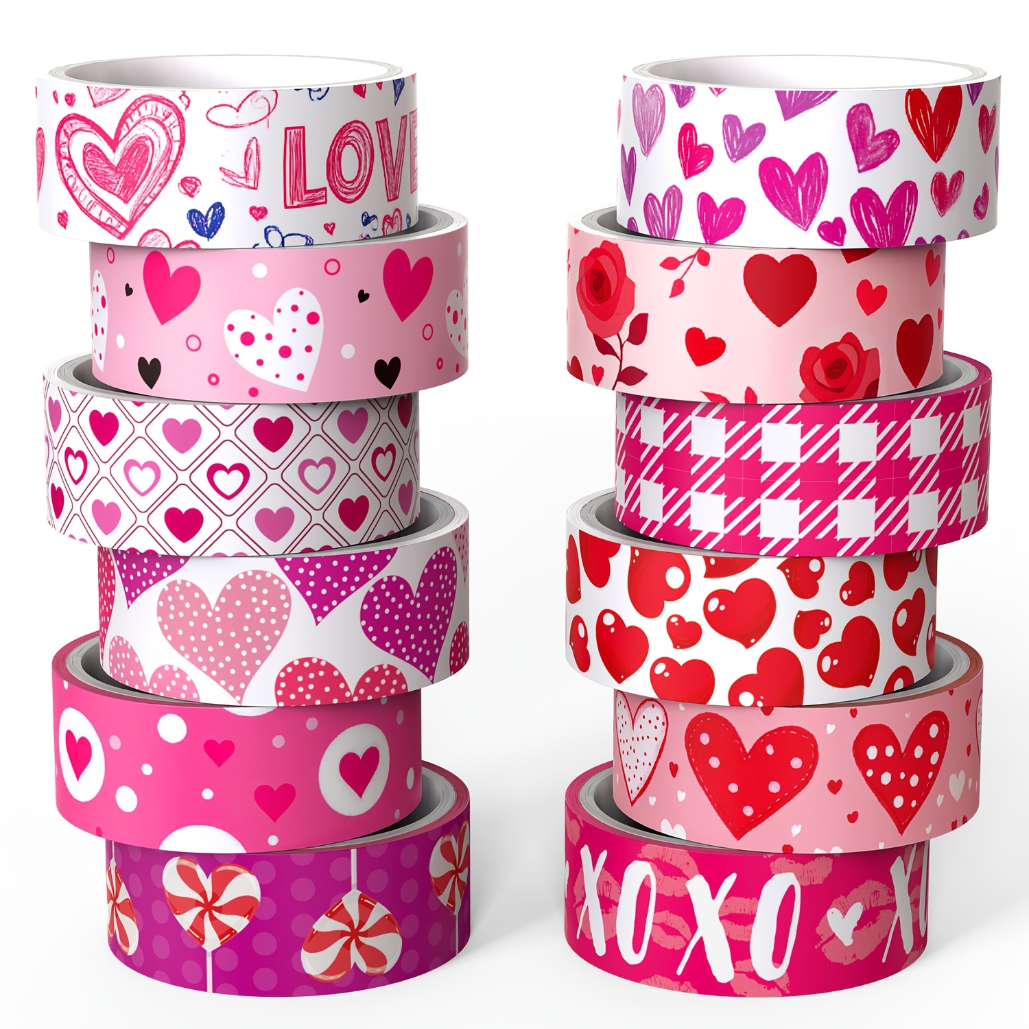 

12-pack Nikomie Valentine's Day Washi Tape Set, Pink & Red Striped Decorative Tape With , Non-waterproof Paper Material, For Wedding Party, Scrapbooking, Diy Crafts, Gift Wrapping