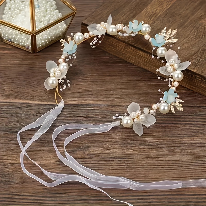 Blume Kopfschmuck Set Für Mädchen – 2 Stück, Verstellbare Blumenkrone Mit Strass & Perlen, Inkl. Handgelenkblume Für Hochzeit & Feiern