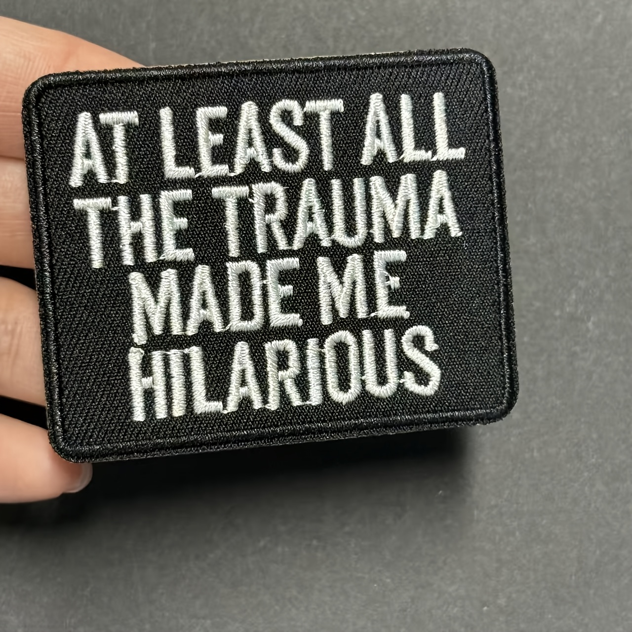 TEMU 1pc Of Black And White Irregular "at All The Wounds Funny" Trauma Humorous Embroidery Patch - Ironing/sewing - Diy Jacket, Jeans, Backpack And