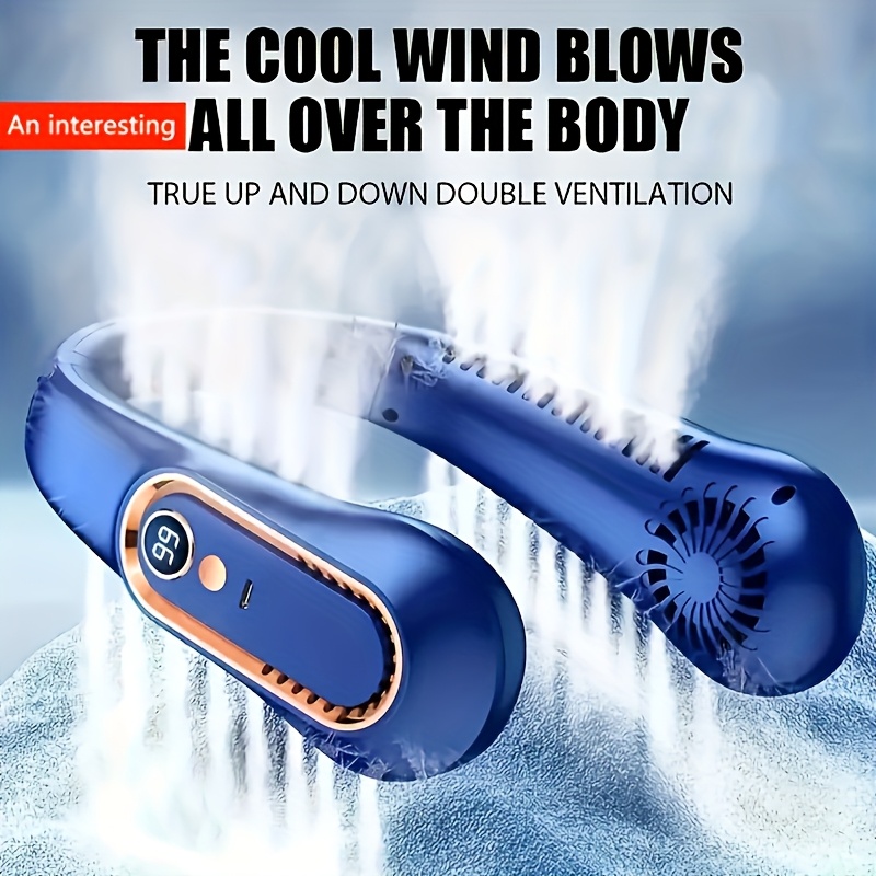 neck mounted fan without   usb rechargeable portable sports mini fan fast cooling and safety fan 5 speed settings   display summer outdoor camping fan