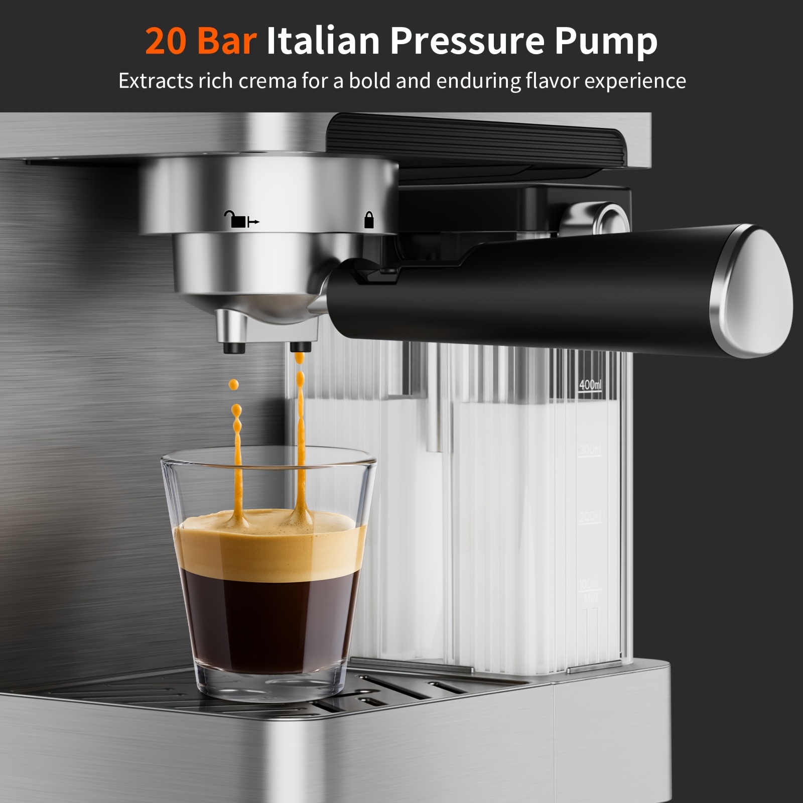 Espressomachine, 20 bar druk, 1,8 liter waterreservoir