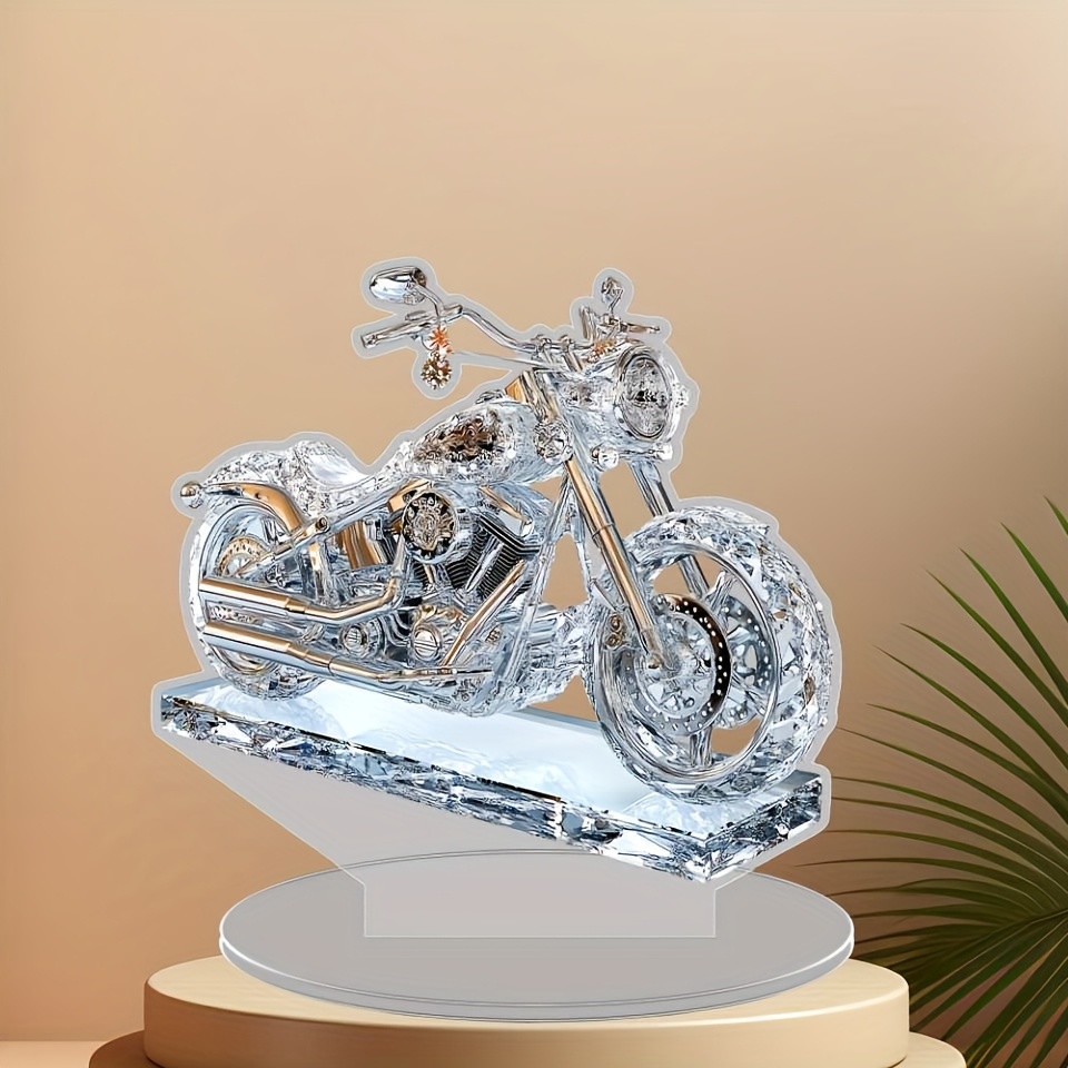 

Acrylic Motorcycle Table Decoration, Transparent Crystal Desktop Ornament With Base, Collectible 2d Design, Ideal Holiday Gift - No Electricity Needed