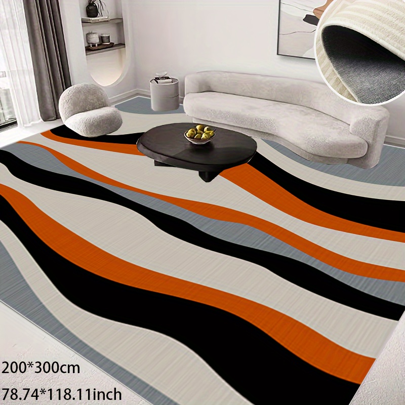 

1pc Living Room Bedroom Area Rug Modern Minimalist Black Yellow Brown Irregular Wavy Line Patchwork Pattern, Non-slip Soft Washable; Farmhouse, Hotel, Home, Outdoor Carpet