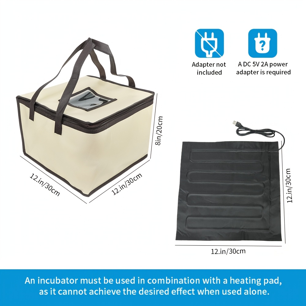 TEMU Panier à pétrissage pour cuisine, sac d'apprêt à température constante avec fenêtre de visualisation et coussin chauffant, alimentation USB à
