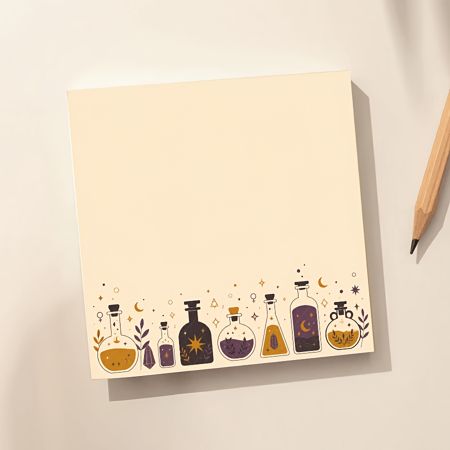 TEMU Note �� Carta da Scrittura con Design Bottiglia da Strega e Ciondolo Luna, Cartoleria con Illustrazione Fantasy Dark Academia, Vuoto per Appunti,