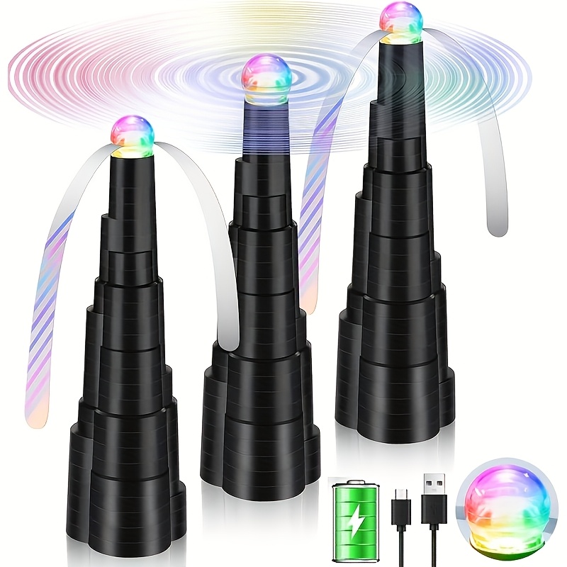 TEMU Fly Fans For Tables 3 Pack, Effective Fly Repellent Fans For Indoor & Outdoors With Led Lights Soft Holographic , Usb Powered Bug Fan For Party