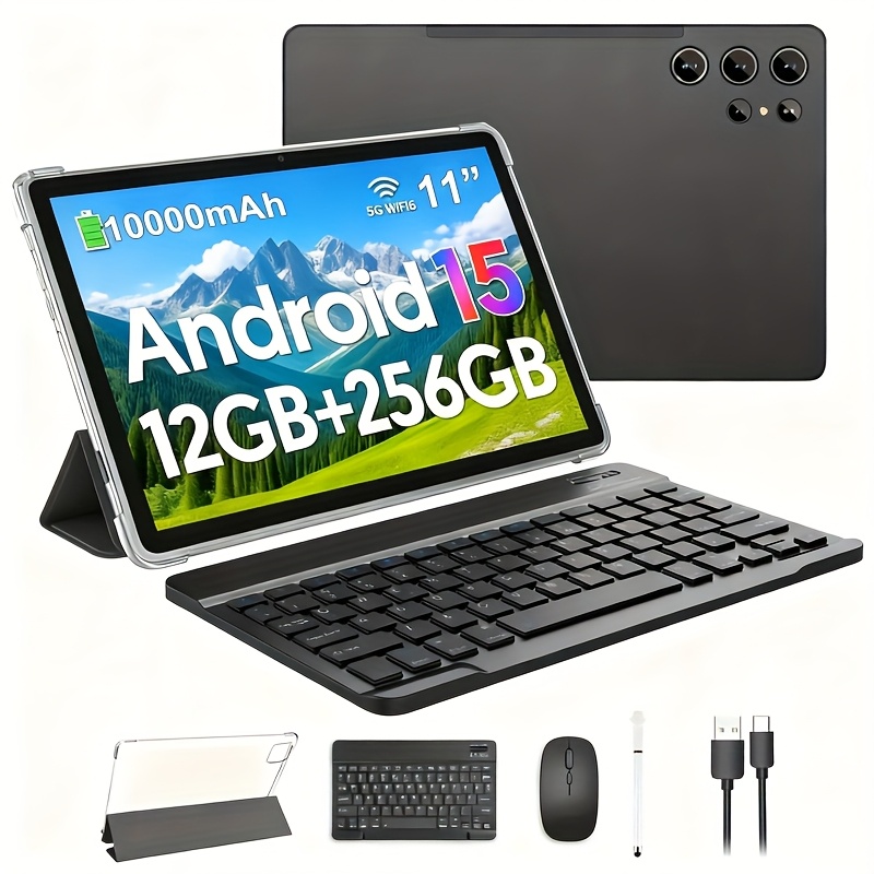 item picture   15 tablet latest tablets 11 inch tablet 12gb   256gb rom 1tb expand 10000mah battery 2 in 1 tablet with   keyboard case stylus 4 core tablet pc wifi 8mp 20mp   1280 800 fhd ips screen ideal gift for birthday
