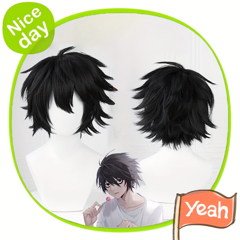 Anime Cosplay Wig - Black Short Straight Hair with Bangs, Heat-Resistant Synthetic Fiber for Parties &amp; Role-Play