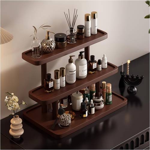 brown pine wood shelf organizer stand with tabletop display shelf multi tier open storage suitable for cosmetics perfume plants tea sets countertop bathroom vanity shelf for entryway living room bedroom assembly space saving shelves