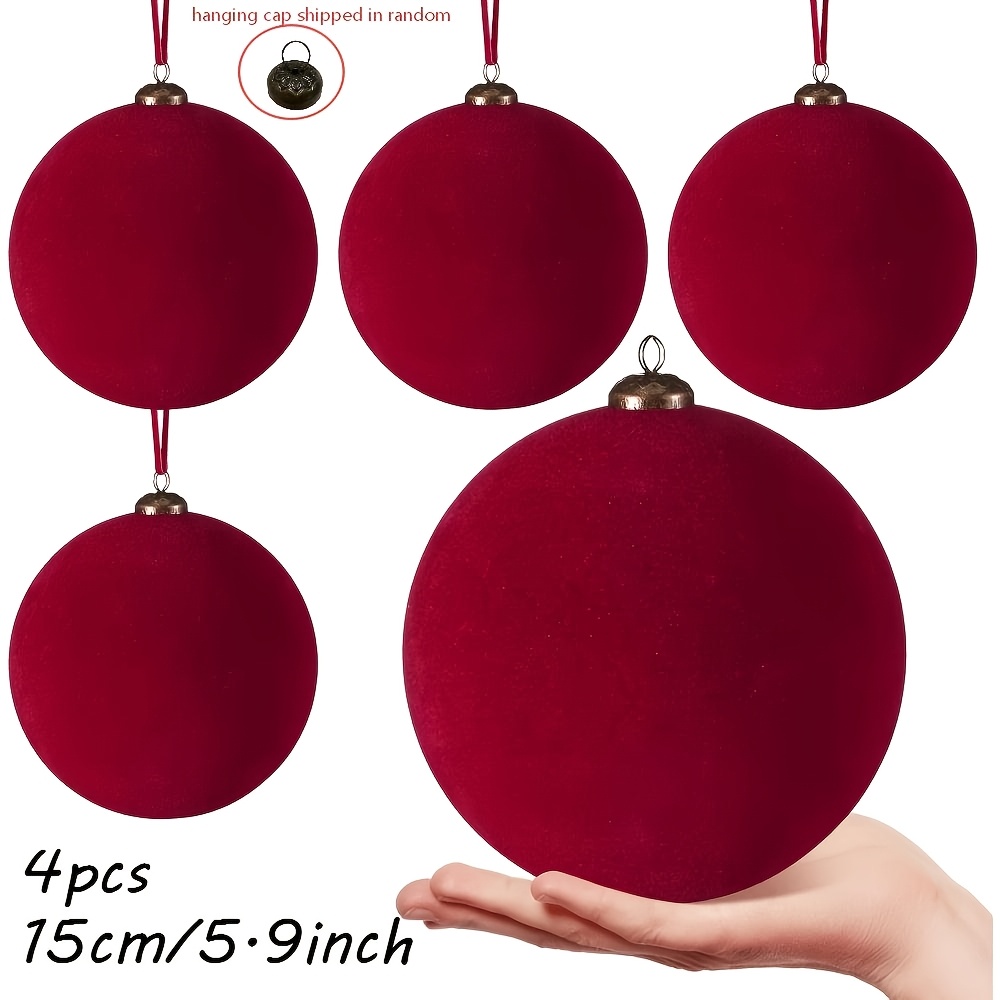 TEMU 4pcs, 15cm/ 5.9-inch Large Christmas Balls, Wine Red Velvet Large Christmas Ball Decorations, Velvet Ball Decorations, Christmas Decorations,