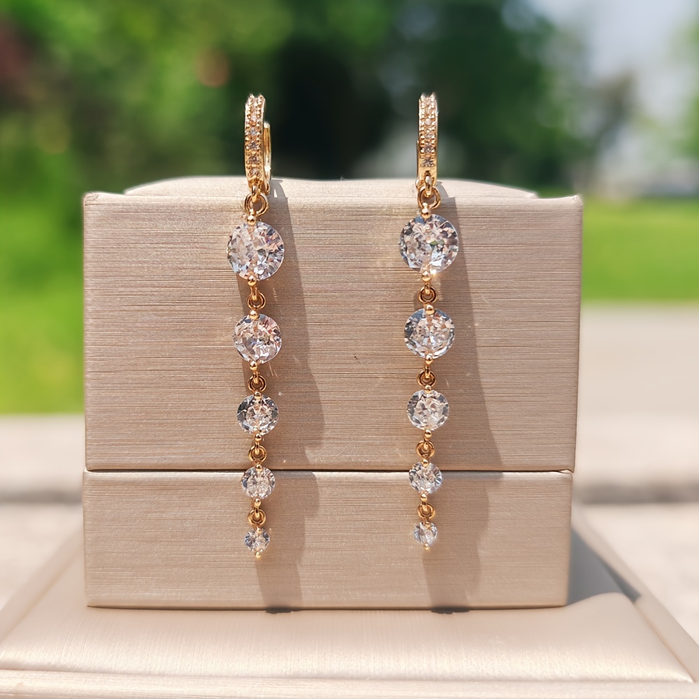 Image of 1 Pair Luxury Colorful Round Long Tassel Dangle Earrings For Women Cubic Synthetic Zirconia Jewelry Wedding Party Accessories