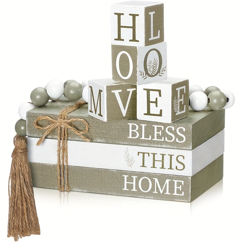 

7pcs - Wooden Decor Set Inspirational - & , Includes 4 Decorative Dice & 3 Books For Table, Entryway, And - For , For Housewarming, Weddings, Anniversaries