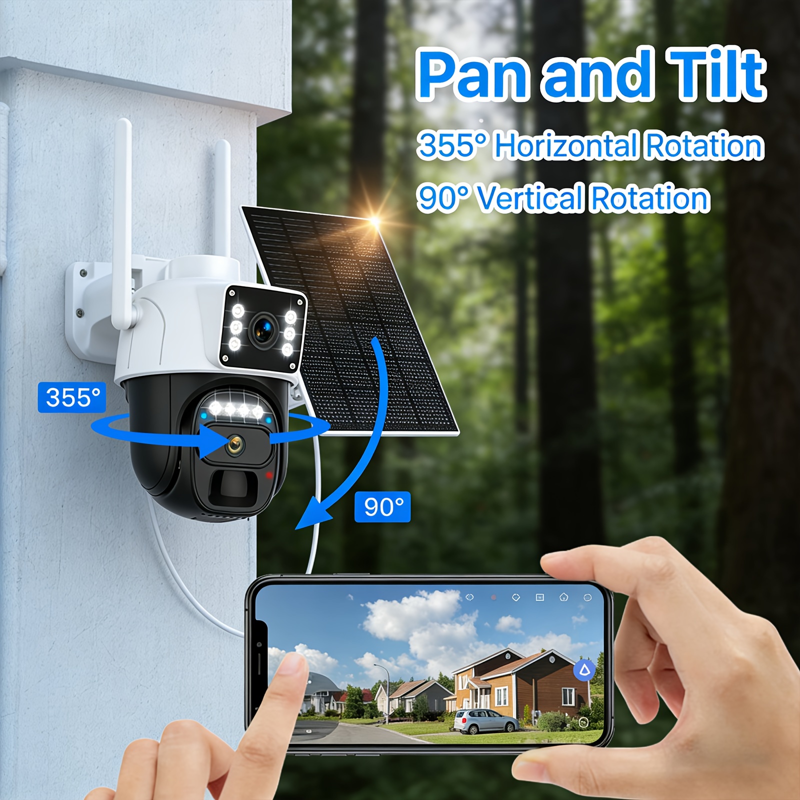 TEMU Hawkray [10x Zoom] 360-degree Solar-powered Battery Camera With 2k Fhd Wifi, Spotlight Alarm, Color Night Vision, Dual-band Connectivity, Motion