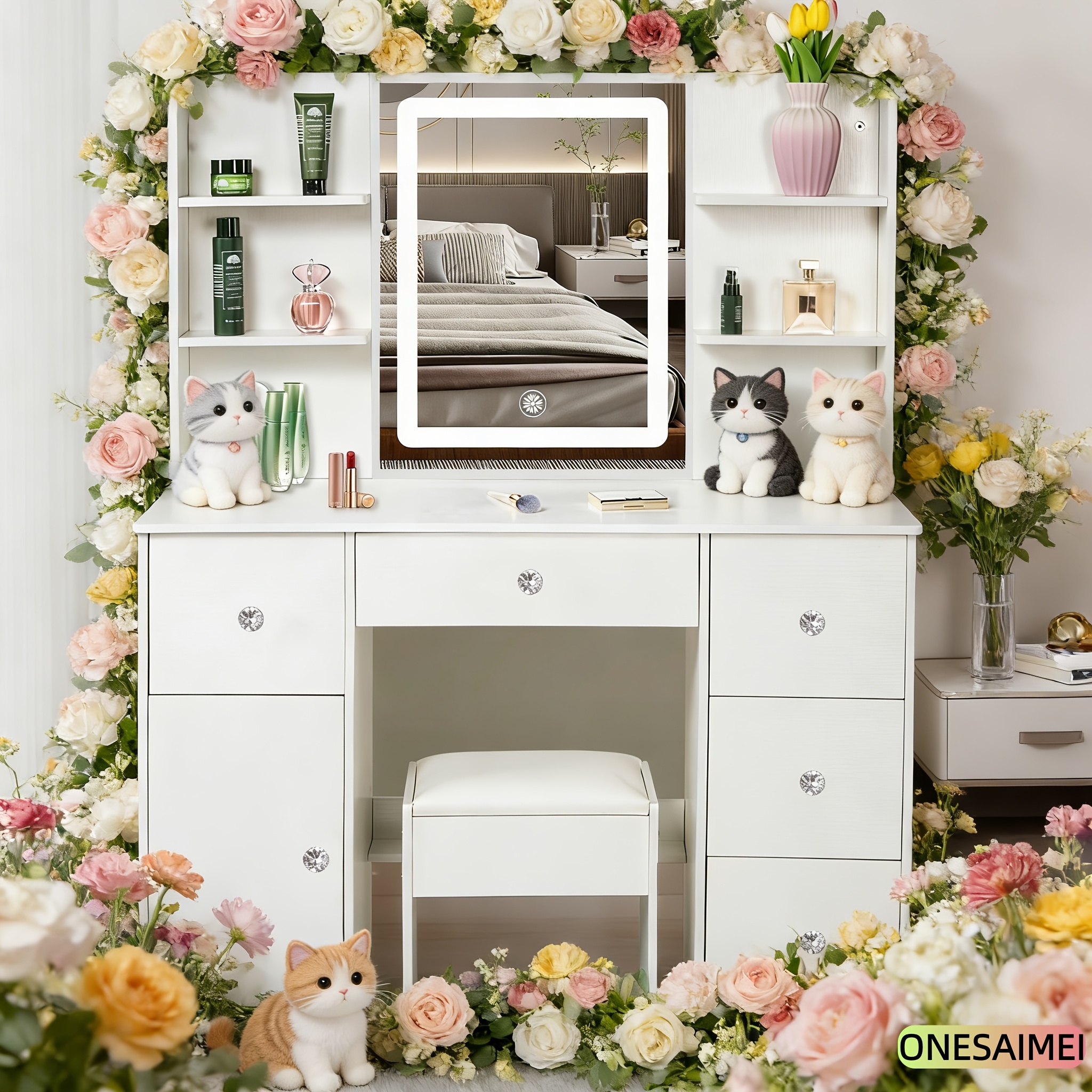 Vanity with Mirror and Lighting Function