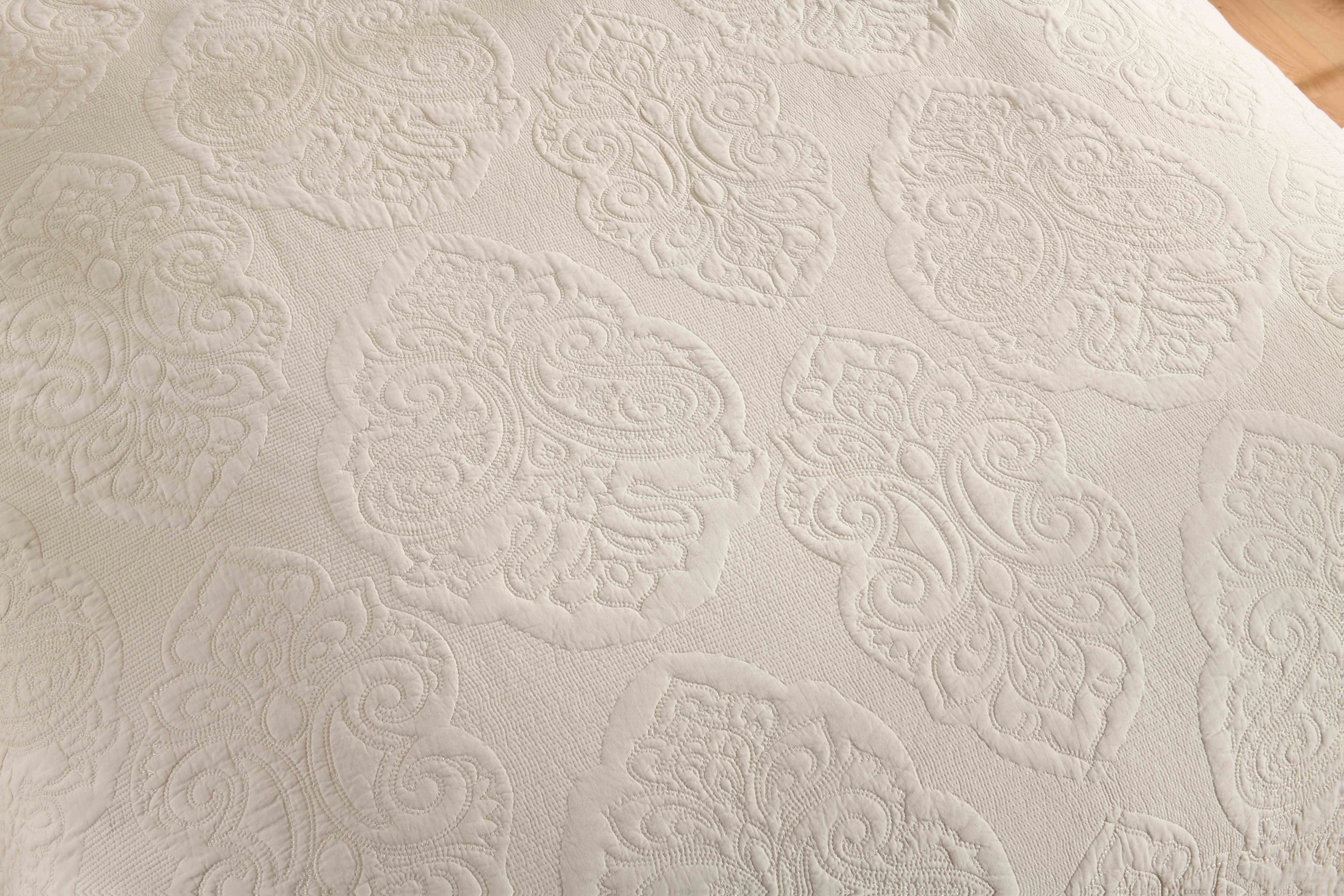 3pcss (1 Bedspread + Two Pillowcases) Pulis - Beige American Bedspread 3pcs Set 3D Quilted Relief Three-Dimensional Craft Double-Sided High-End Comforter 100% Cotton Quilted Bedding Double Bed Bedding Decoration Double-Sided Pure Cotton Printed Blan