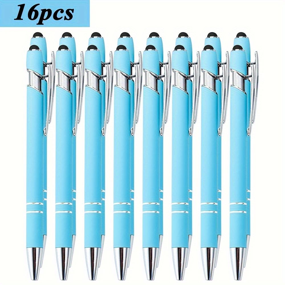

16-pack Elegant Light Blue Retractable Pens With Black Ink - Smooth Writing & Touchscreen Compatible, Perfect For Gifts & Office Use
