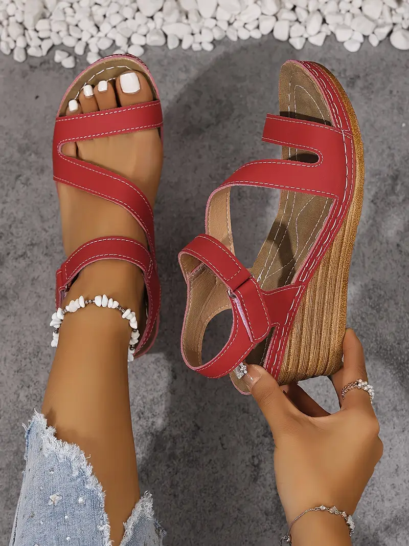 womens summer wedge sandals with adjustable hook and loop straps open toe high heel breathable cover pu sole black casual to dressy footwear chunky heel sandals versatile fashion shoes opentoe footwear Product details 35